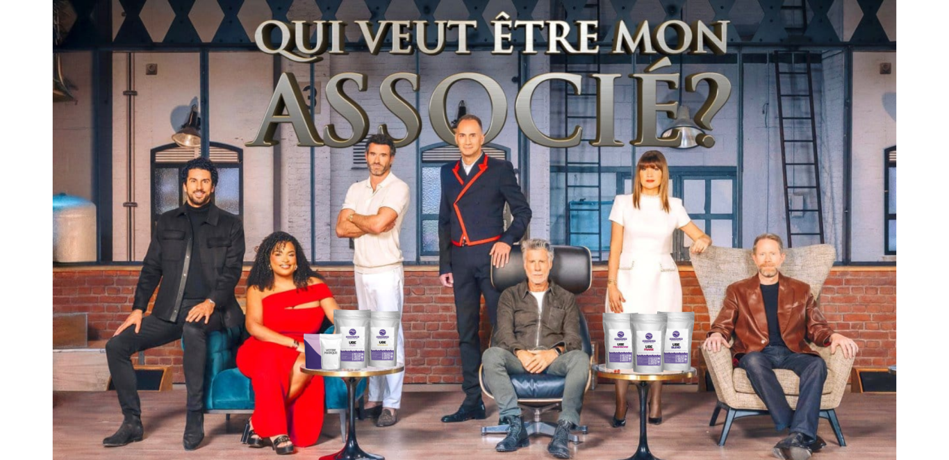 L'ube dans « Qui veut être mon associé ? » : opportunité business pour les professionnels Des membres d'un jury posent, avec le titre "Qui veut être mon associé ?" en arrière-plan et des pochettes de la marque grossiste-ube.com